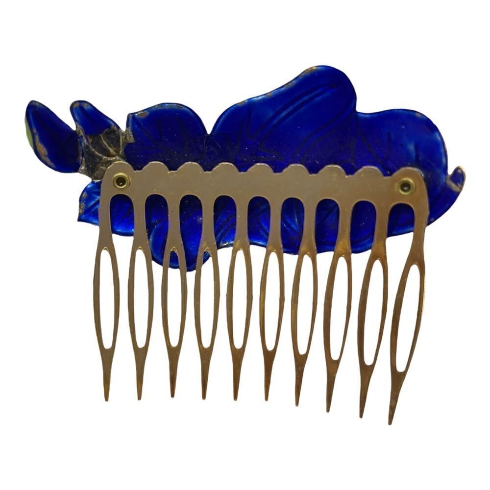 Vintage Cloisonné Enamel Floral Hair Comb 80s - Picture 5 of 14